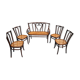 Curved wooden lounge 1900, a bench and four chairs