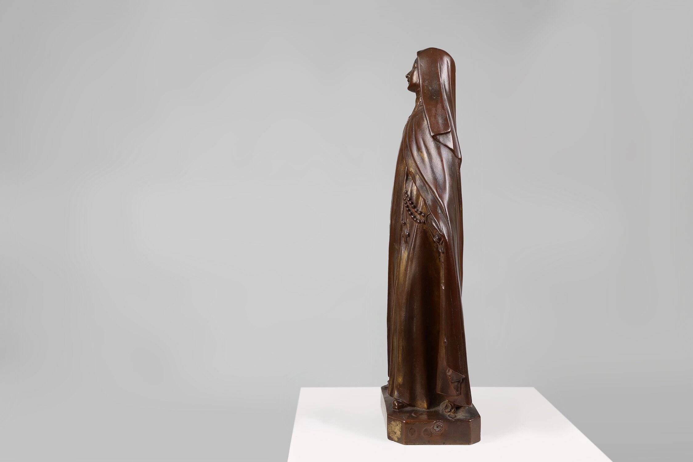Large Holy Maria Statue in Bronze Painted Plaster, Belgium, 1930s