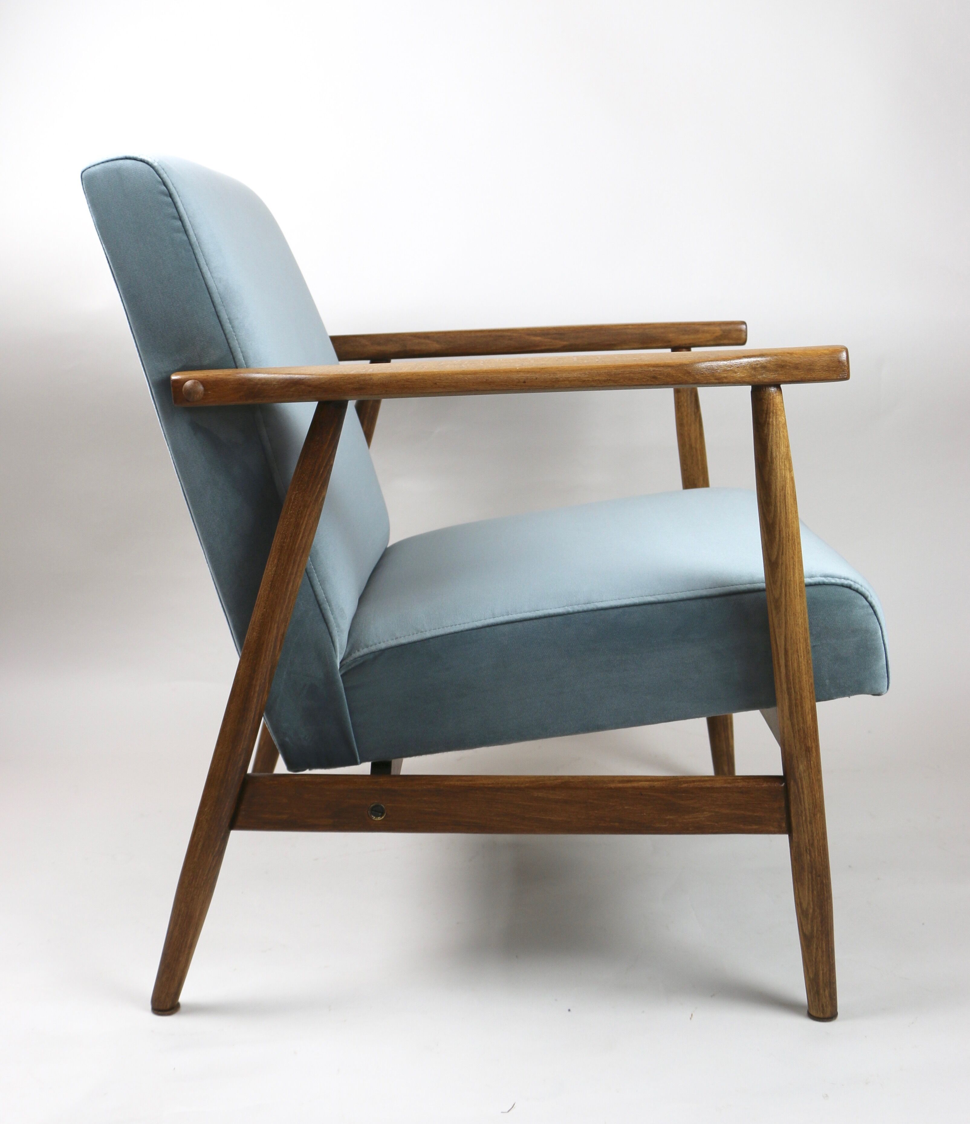 Vintage grey-blue velvet armchair, 1970