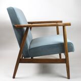 Vintage grey-blue velvet armchair, 1970