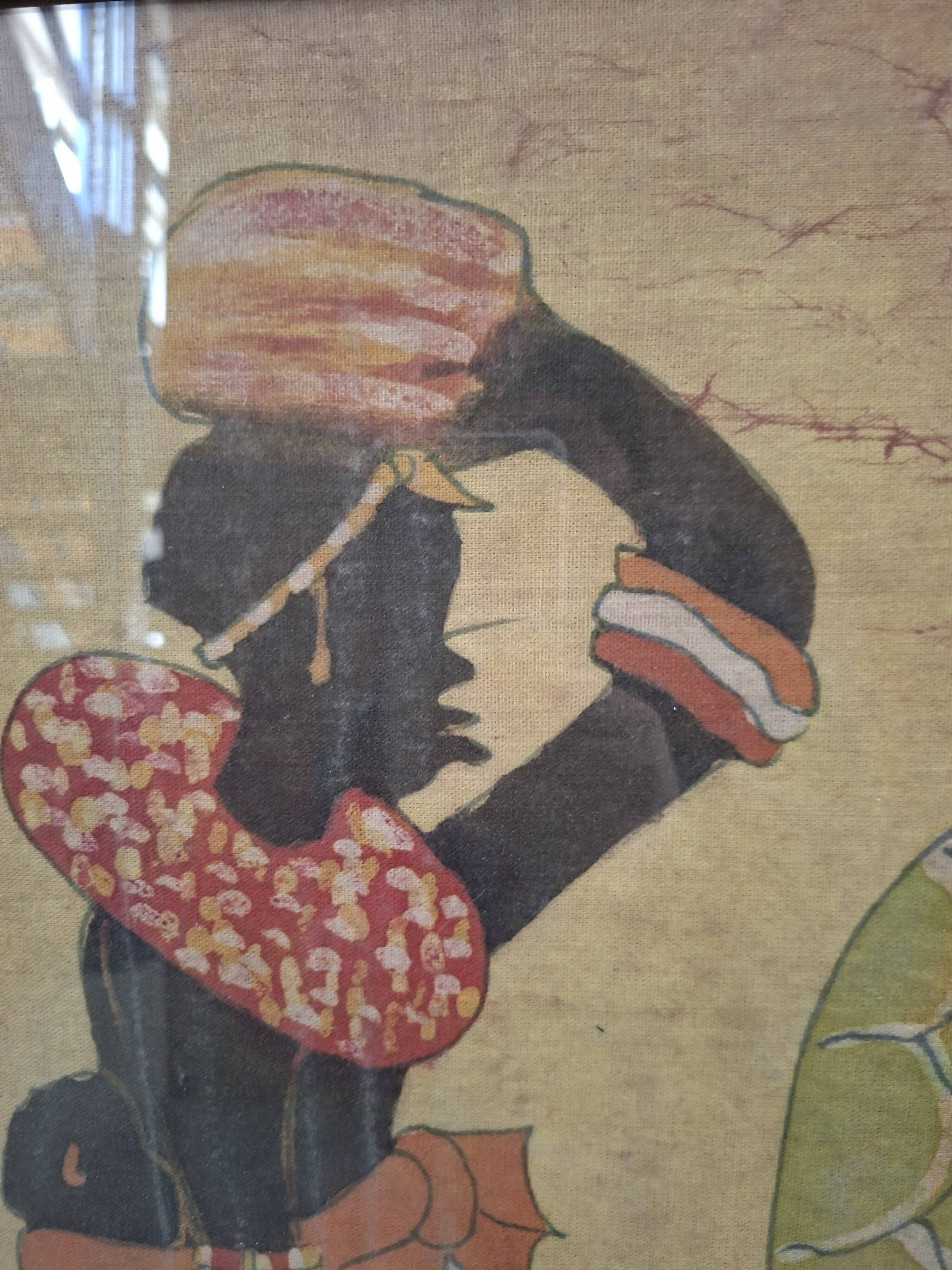 Tableau batik africain original signé "Hamidi", art sur tissu