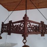 Pair of chandeliers suspensions in cast iron and 19th century wrought iron
