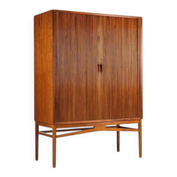 Cabinet haut danois en teck avec portes tambour Danemark 1960