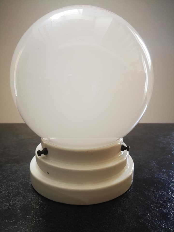 Ceiling lamp old opaline globe white base procelaine Art Deco Ø 15 cm
