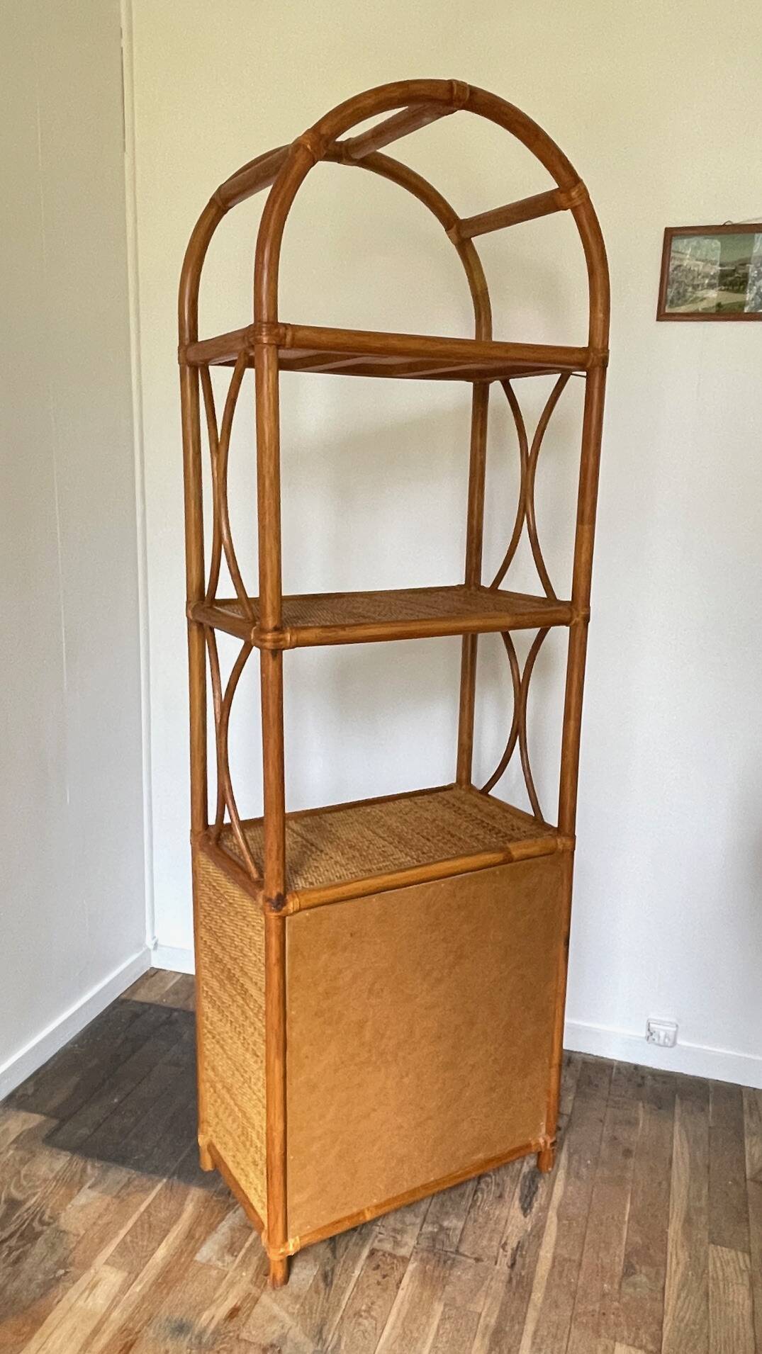 VINTAGE Bamboo Wicker Shelf