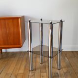 Sellette en chrome et verre fumé, double étages, Design, 1970
