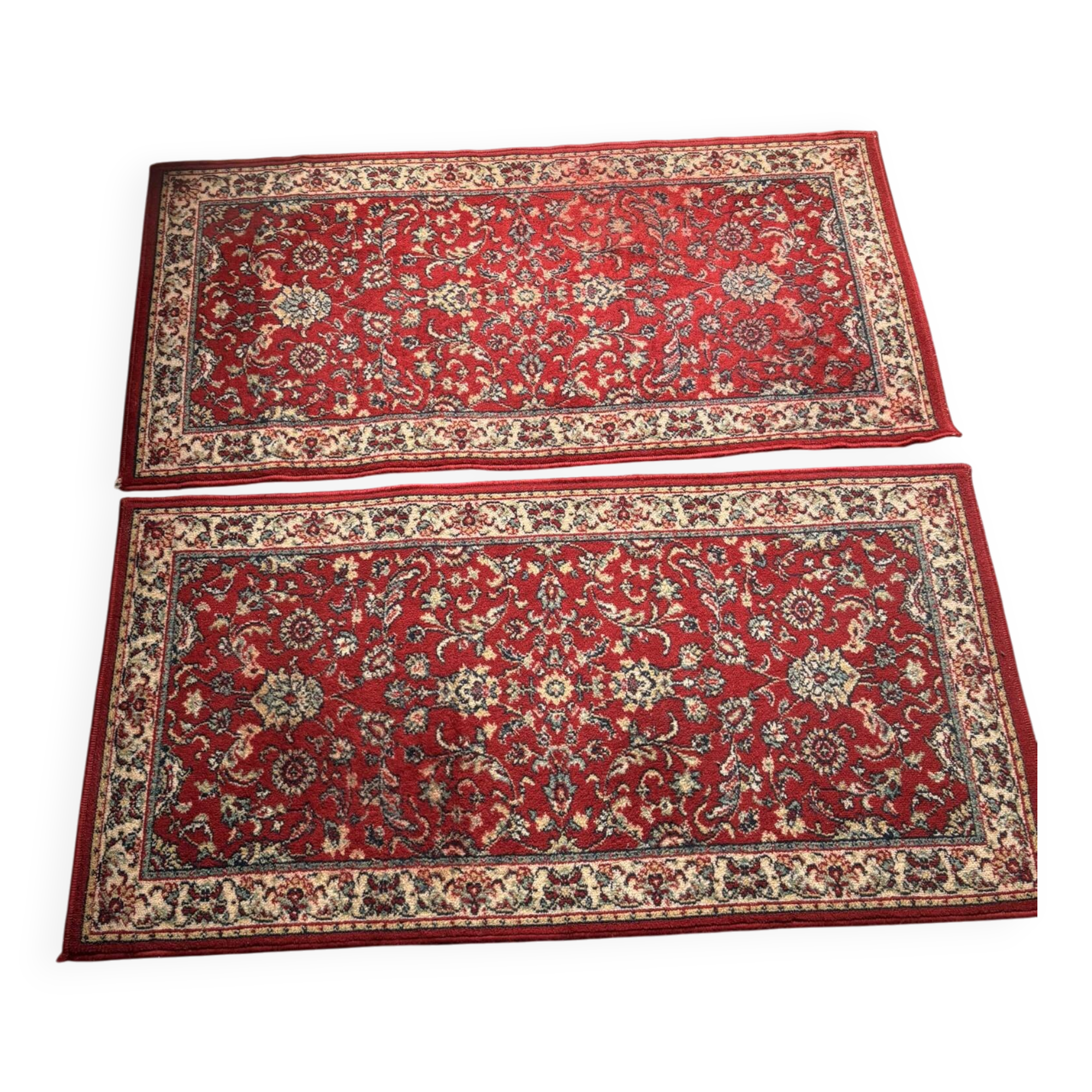 Ancien Paire Tapis Rouge Kashan Orient Oriental Ispahan Persan
