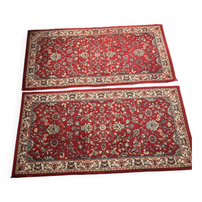 Ancien Paire Tapis Rouge Kashan Orient Oriental Ispahan Persan