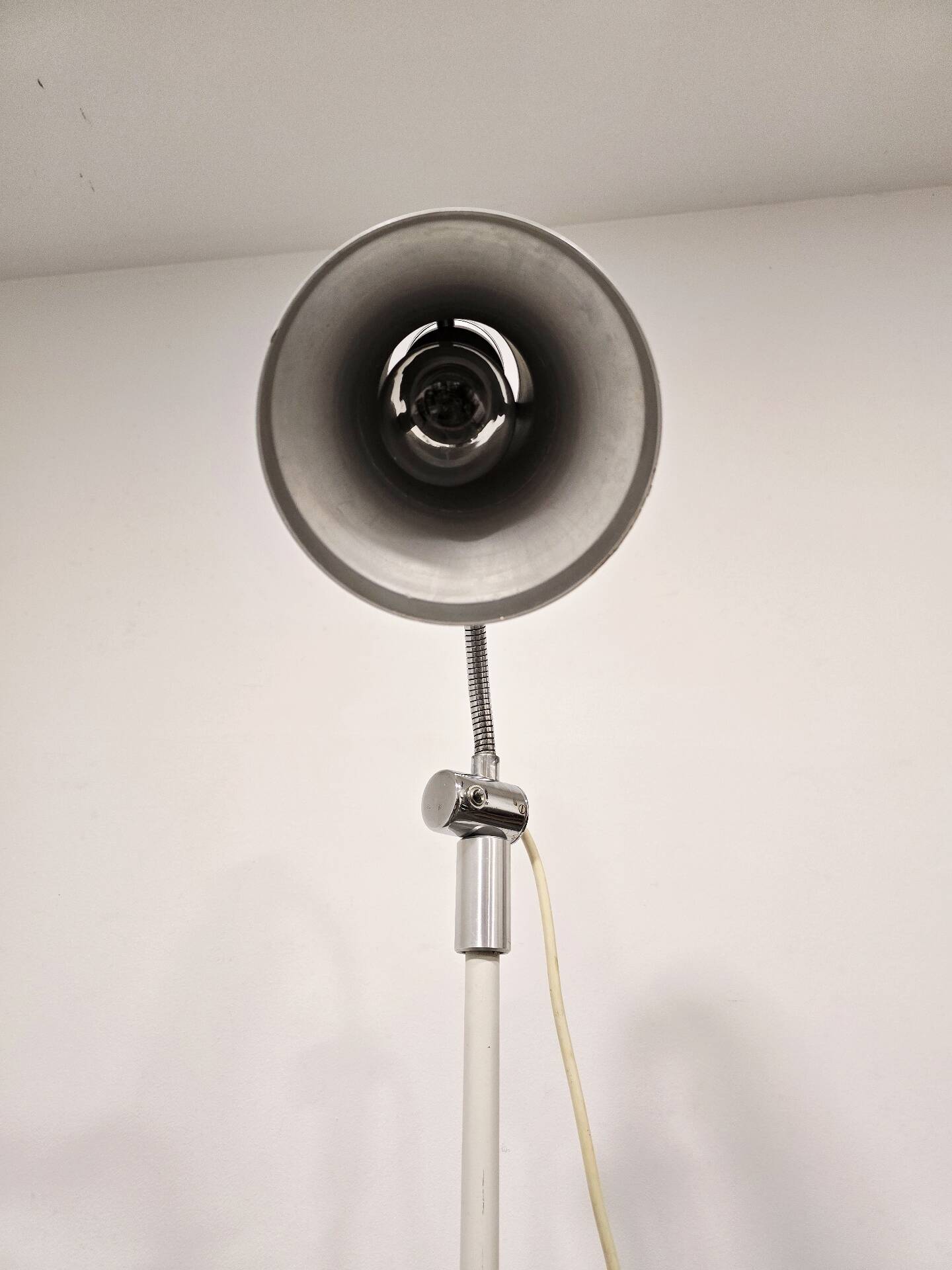 70s Gooseneck Metal Floor Lamp, Adjustable Height Tripod Base
