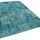 Handwoven turkish contemporary 174 cm x 247 cm turquoise patchwork carpet