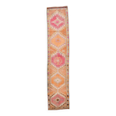 Tapis de couloir en laine orange douce 3x13, tissage nomade traditionnel, 83x392 cm