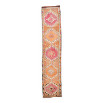 3x13 Soft Orange Wool Runner Rug, Traditional Nomadic Weave, 83x392Cm