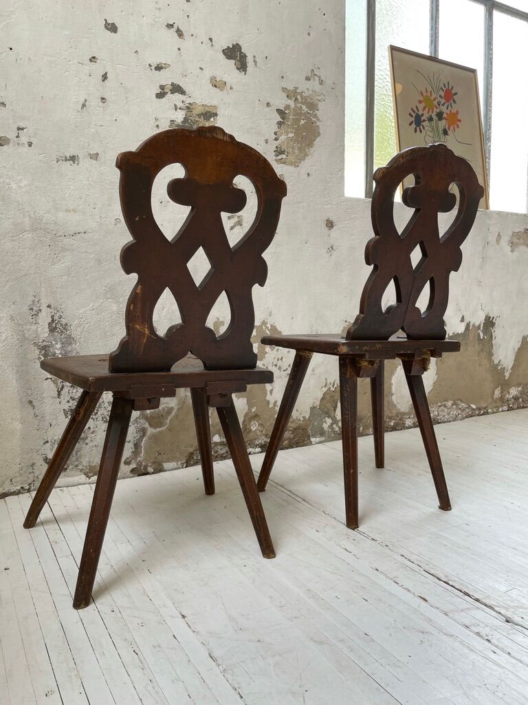 Pair of brutalist Alsatian mountain chairs 19th