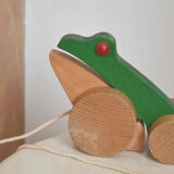 Vintage pulling frog wooden toy