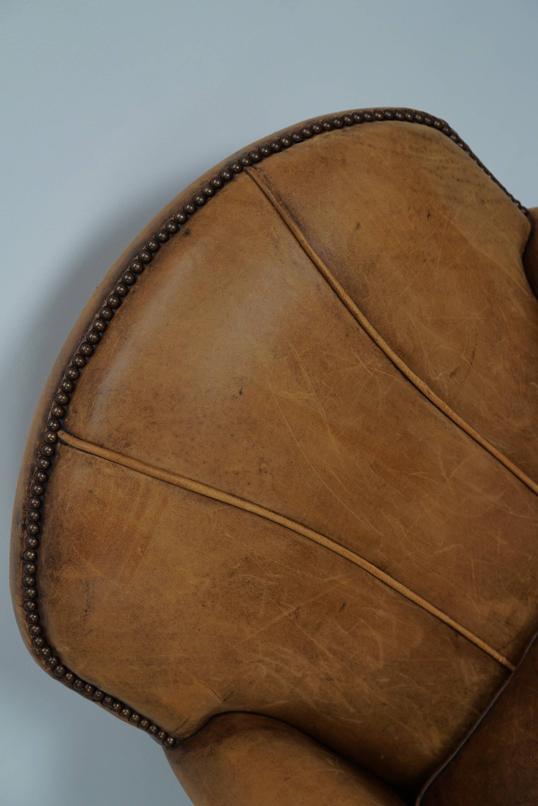 Vintage Dutch cognac coloured leather club chair