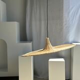 Large suspension, rattan luminaire in hat shape D:80cm