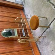 Coiffeuse et tabouret vintage en laiton, années 1950, lot de 2