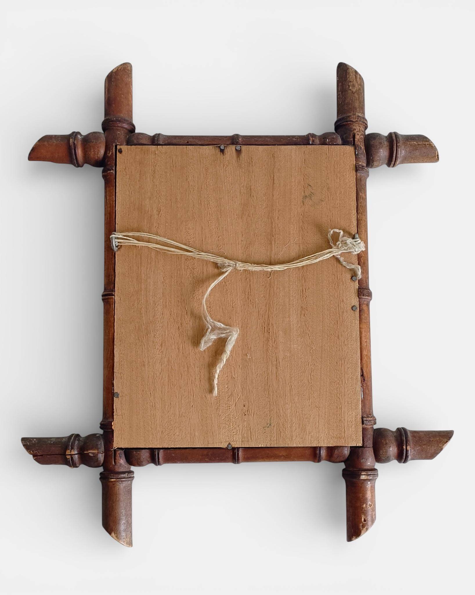 French Faux Bamboo Wall Mirror, Aged Patina, Circa 1900s