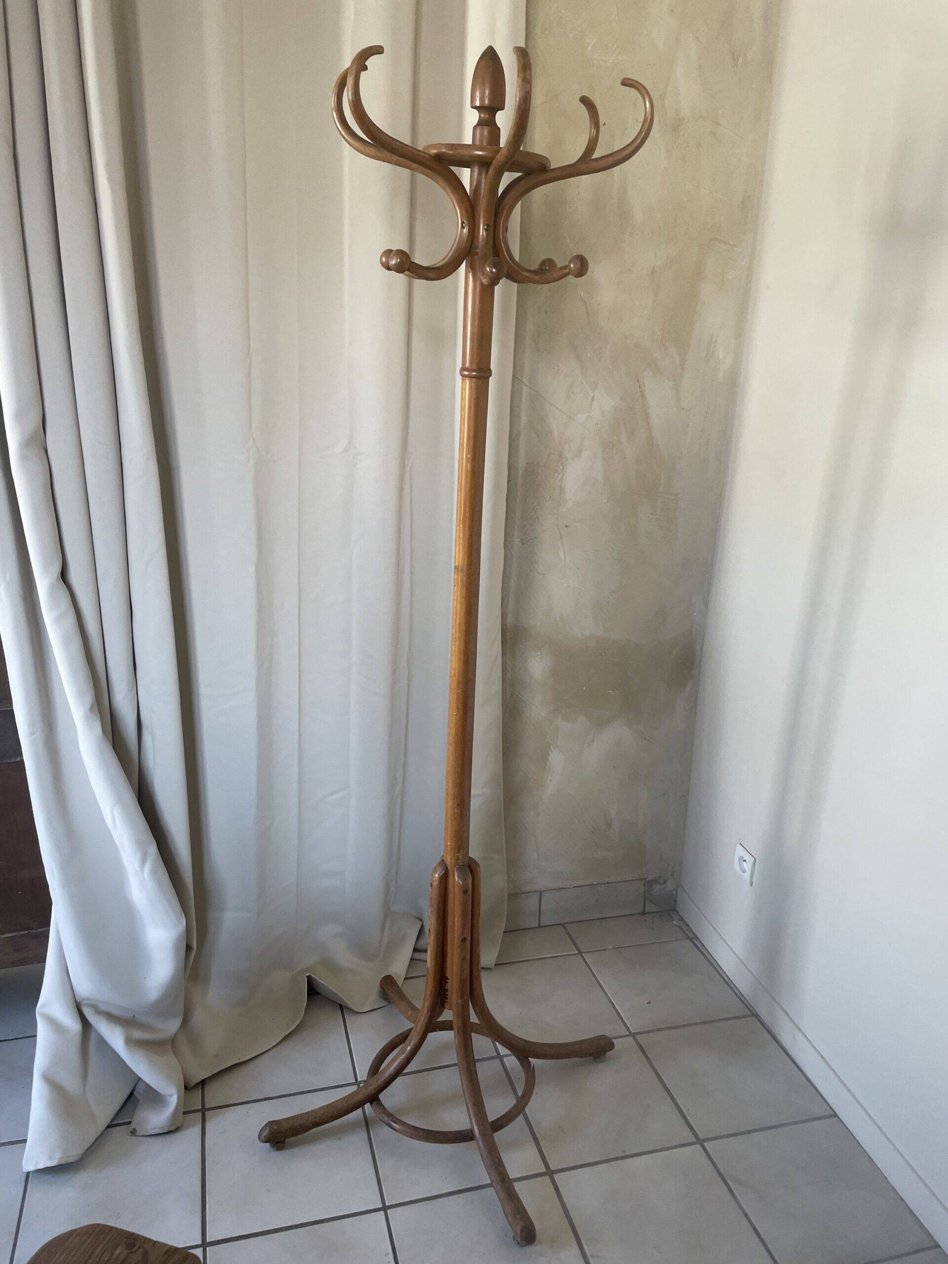 Curved wooden parrot coat rack by Baumann