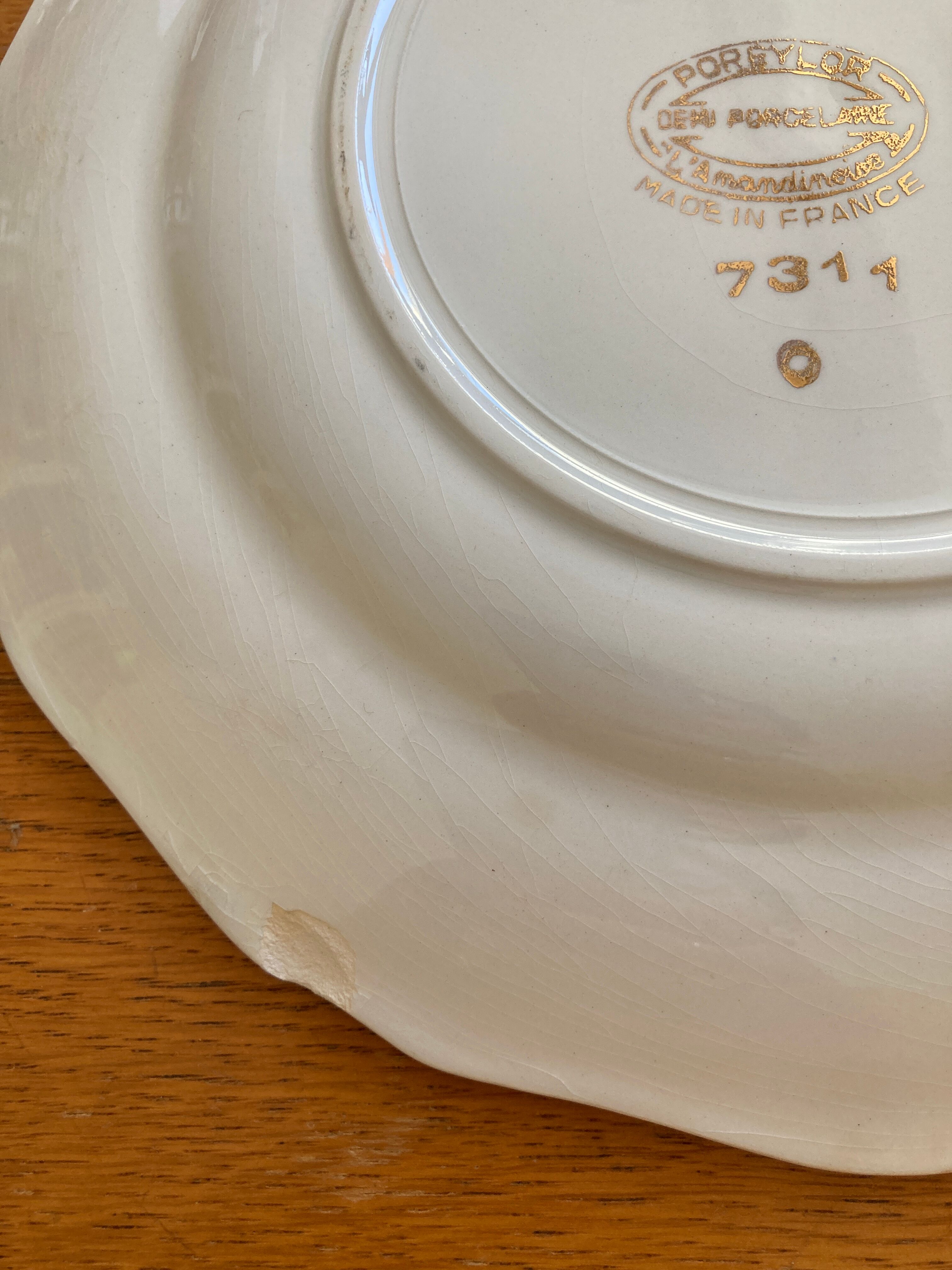 Lot of 6 white and golden vintage plates Poreylor l'Amandinoise France