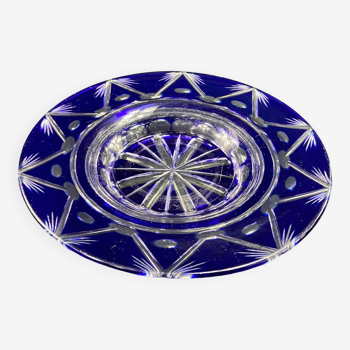 Bohemian blue cut and tinted crystal bowl