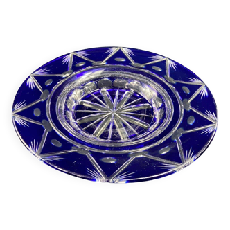 Bohemian blue cut and tinted crystal bowl