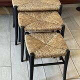 Vintage straw nesting stools, 60s design