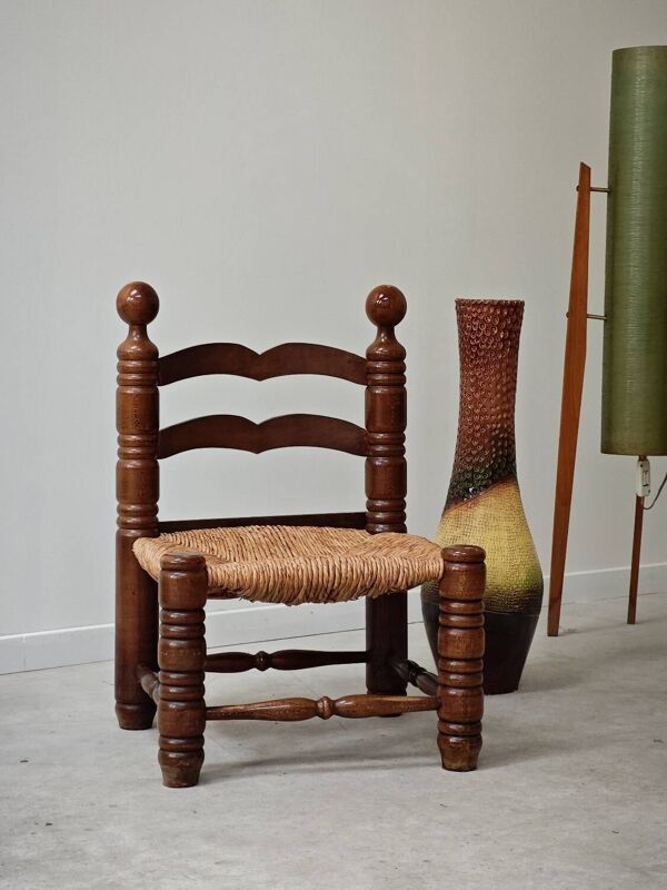 Petite chaise Charles Dudouyt bois et paillage