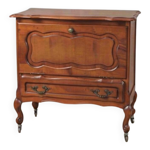 Commode bar d'époque / Meuble bar de style Louis XV en merisier à roulettes