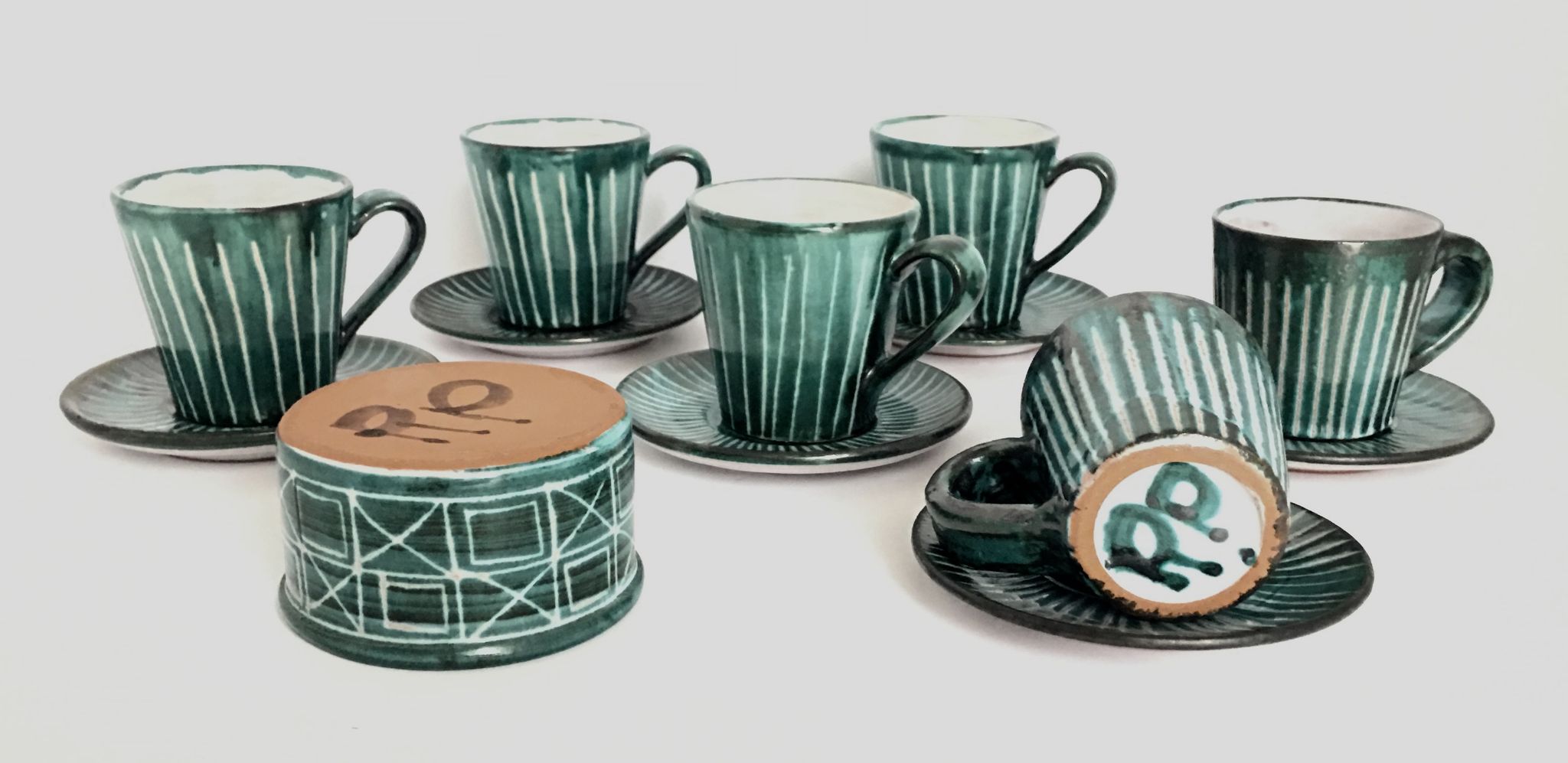 Tasses à café avec soucoupes et sucrier Robert Picault Vallauris 1950/60