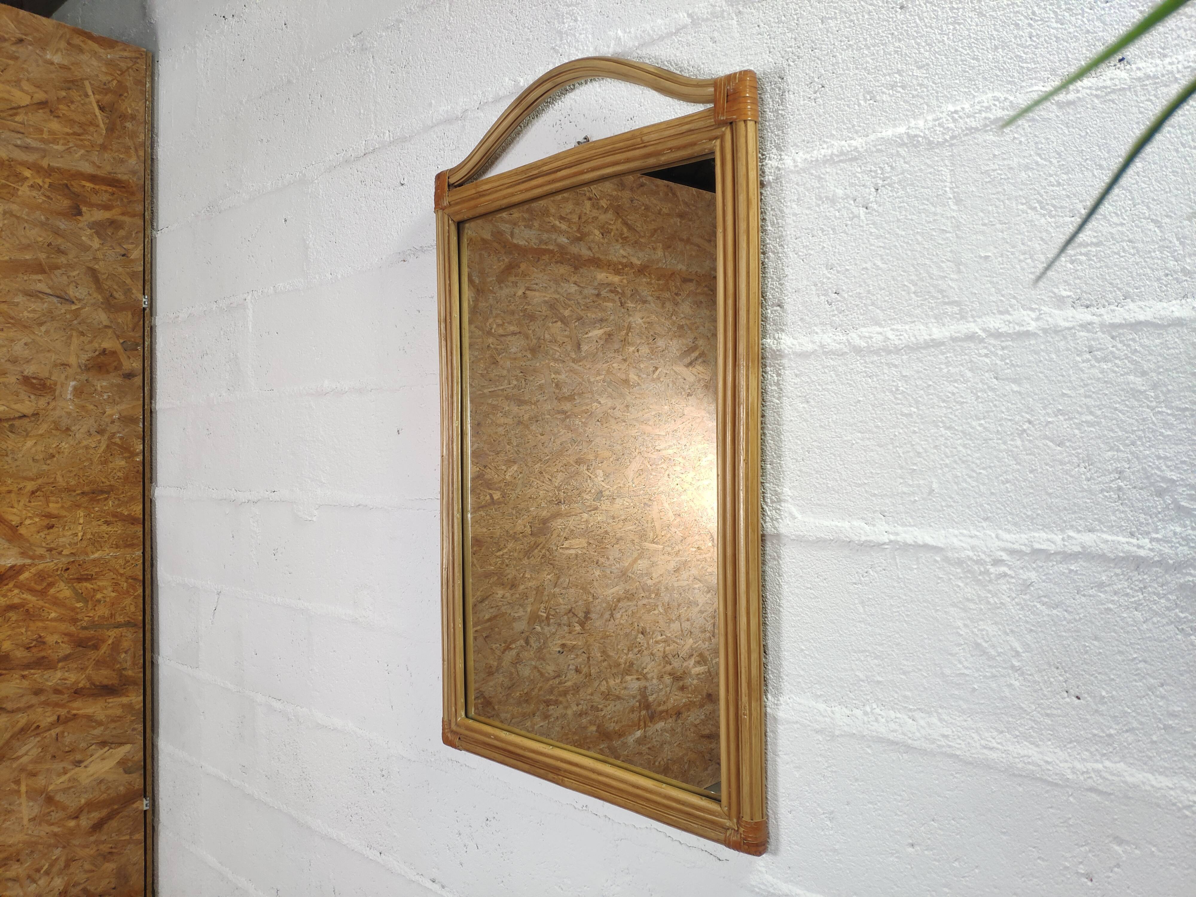 Rattan mirror and leather 100x60