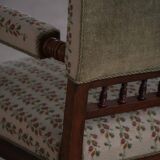 Fauteuil danois moderne en bois tourné avec tissu floral, début du XXe siècle