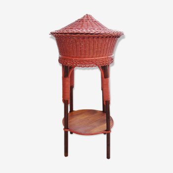 Rattan and wicker worker with wooden shelf