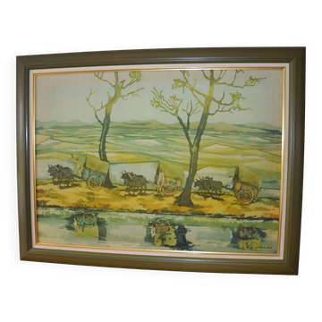 Malagasy silk zebu painting from the 70s