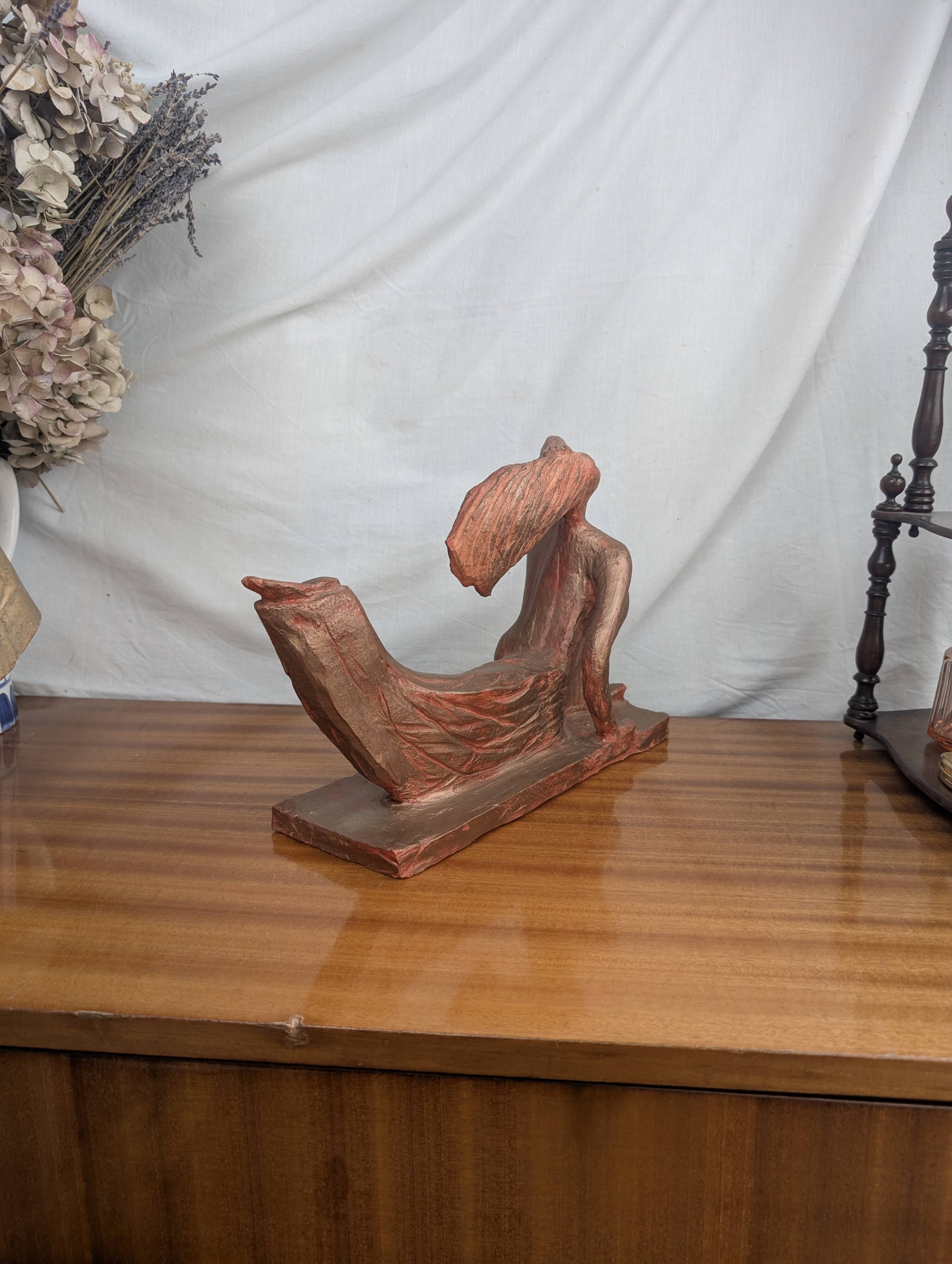 Terracotta Sculpture of a Slender Woman, Abstract Art Art Deco Style