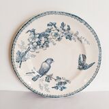 Longwy earthenware flat plate, Mésanges model