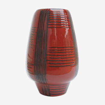 Vase céramique vintage rouge décor scarifié elchinger  50' signée