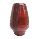 Vintage red ceramic vase scarified decoration elchinger 50' signed