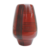 Vintage red ceramic vase scarified decoration elchinger 50' signed