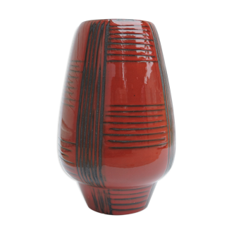 Vase céramique vintage rouge décor scarifié elchinger  50' signée