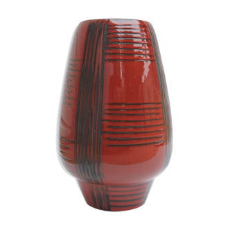 Vintage red ceramic vase scarified decoration elchinger 50' signed