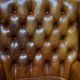 Vintage Cognac Leather Wingback Chesterfield Armchair, England 1940s
