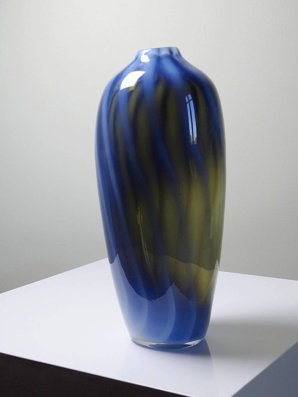 Pair of vintage smoky glass vases lined with opaline Murano bubble glass.