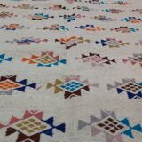 White carpet with multicolored geometric patterns handmade in pure wool