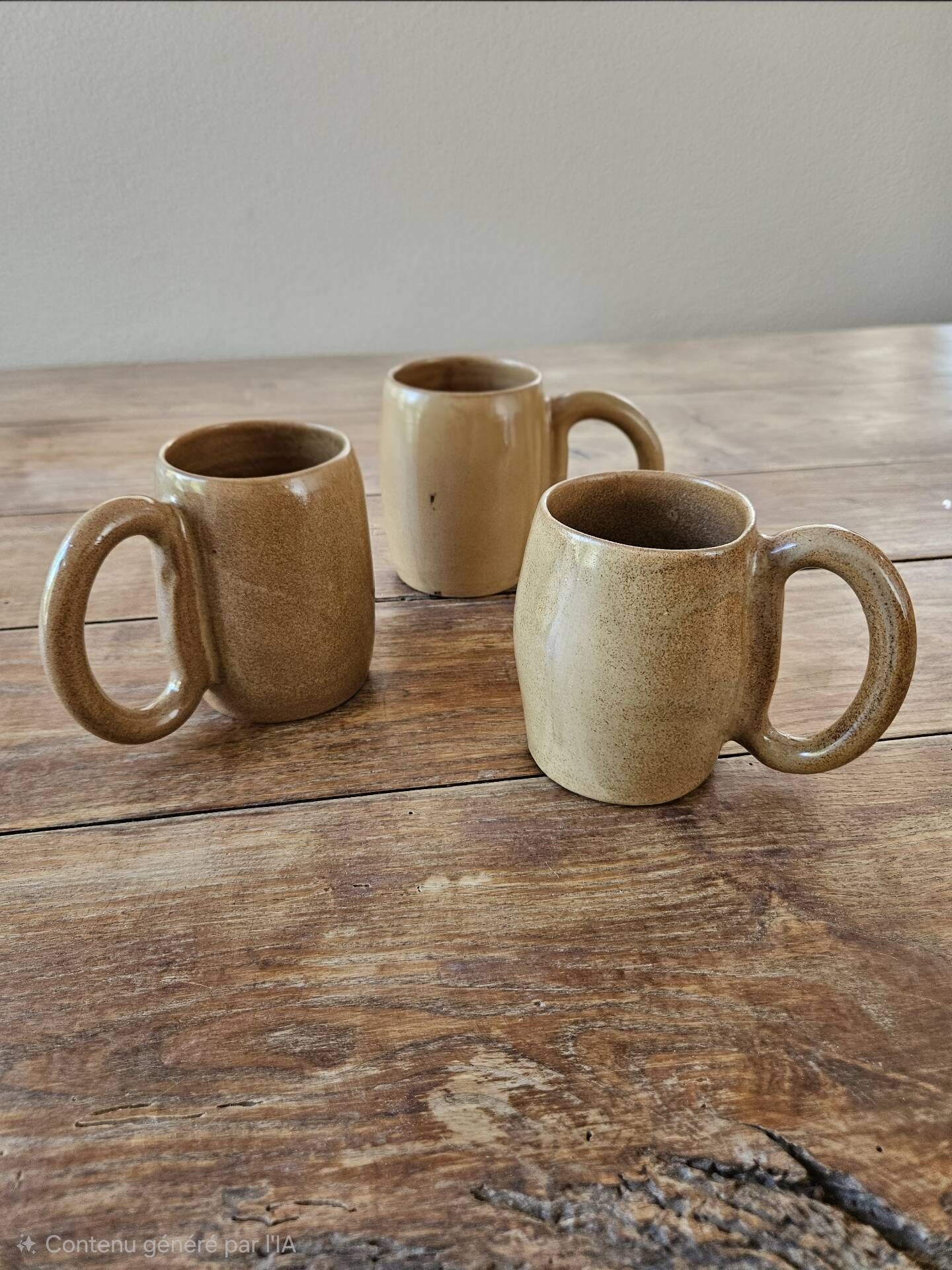 Lot de 3 mugs vintage en grès "Grand Feu" d'Arts-Céram beige brun ocre