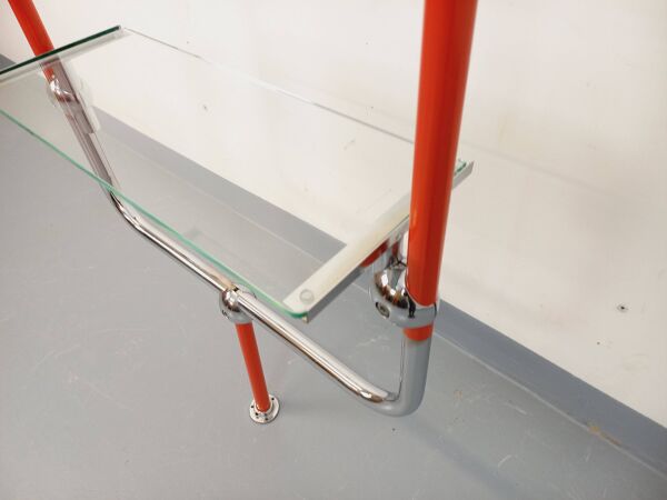 Bibliothèque étagère modulable style Bauhaus vintage en métal rouge, chrome