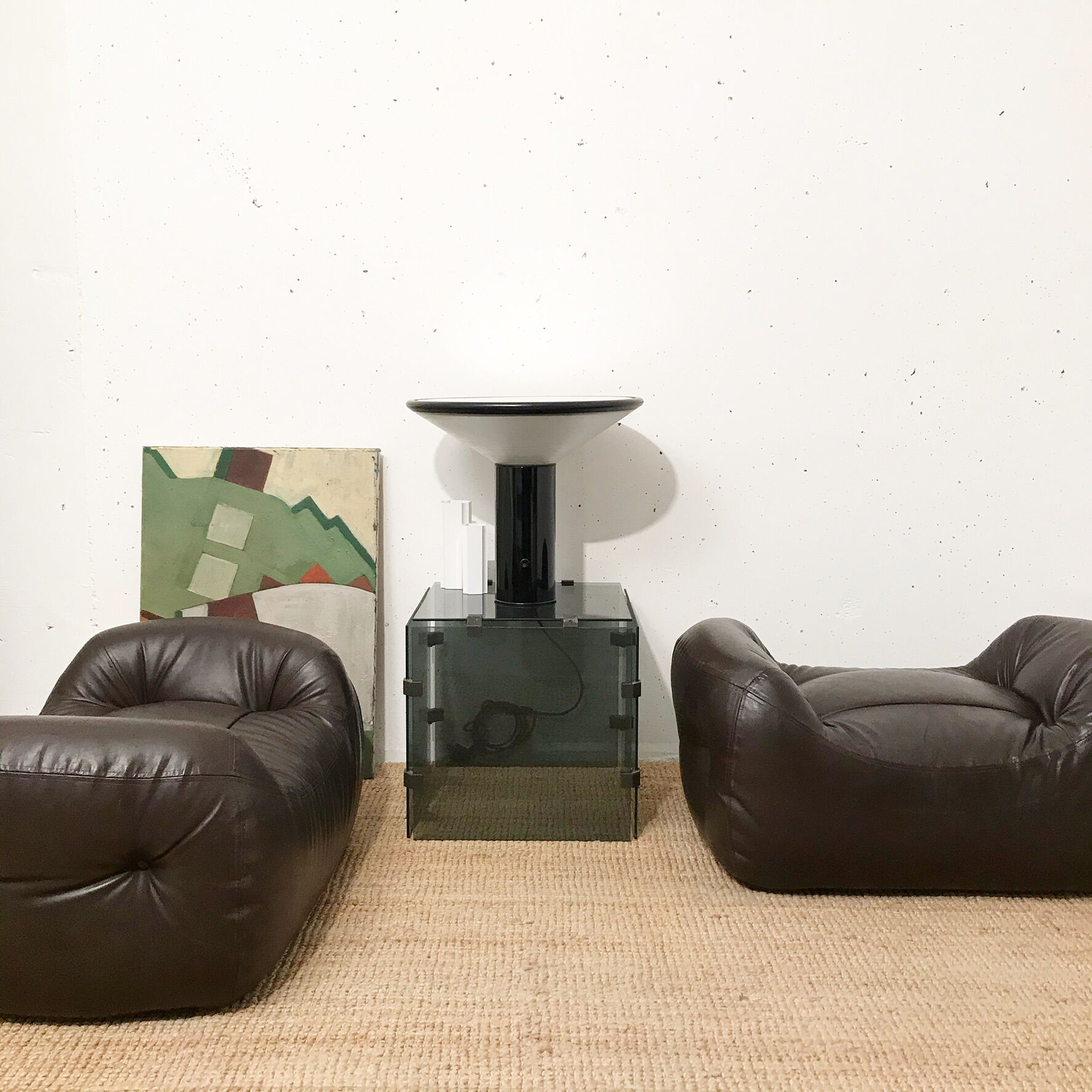Leather pouf pair 1970
