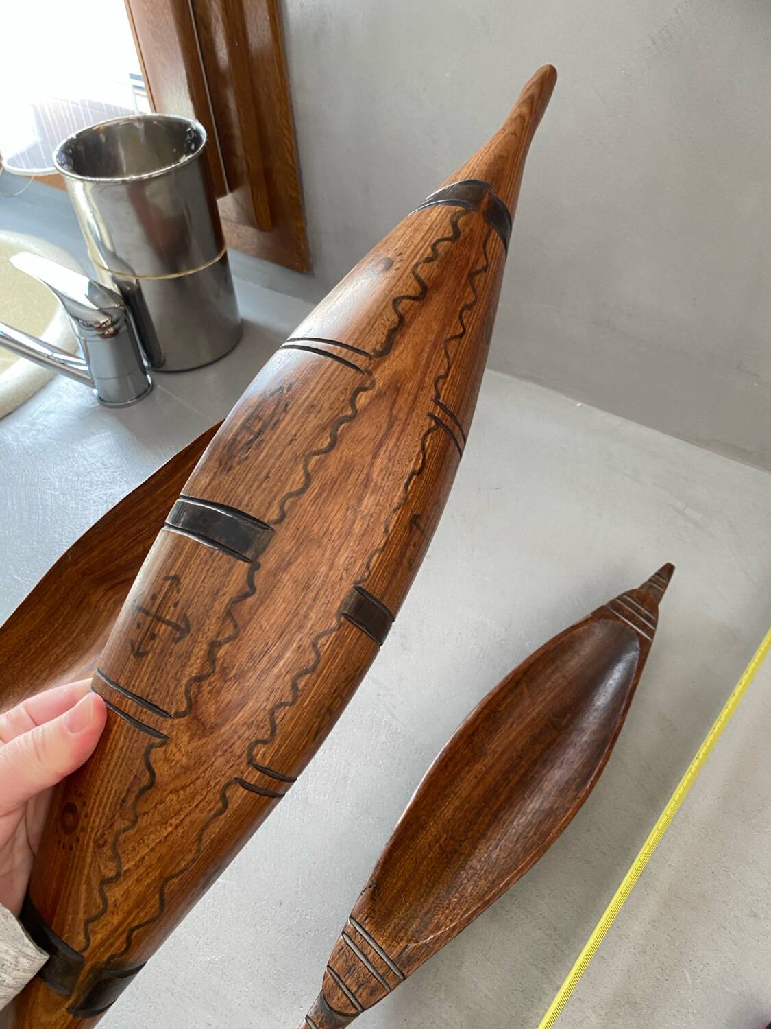 Set of 3 wooden canoes