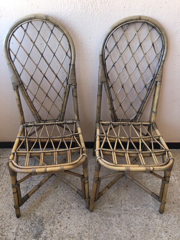 Série de 4 chaises en rotin vintage
