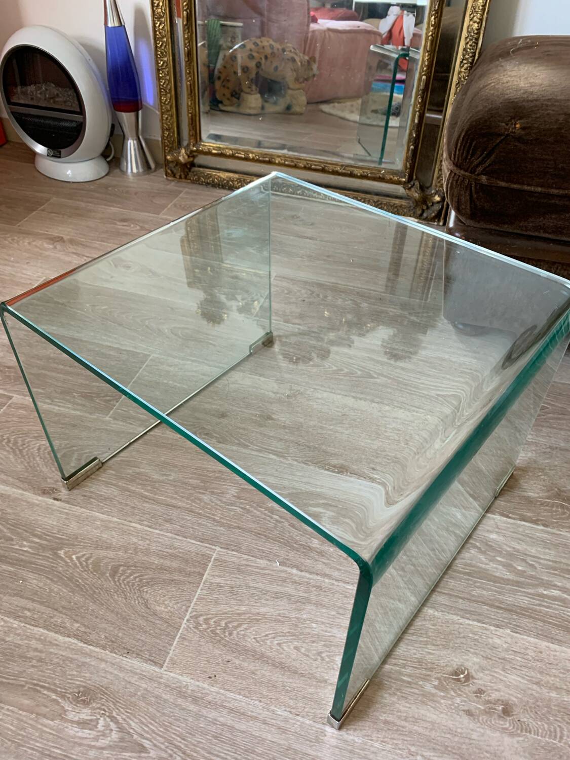 Curved glass coffee table